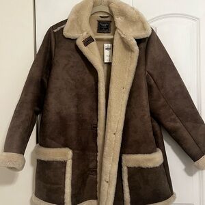 Abercrombie & Fitch Brown Suede Jacket with Cream Shearling Trim